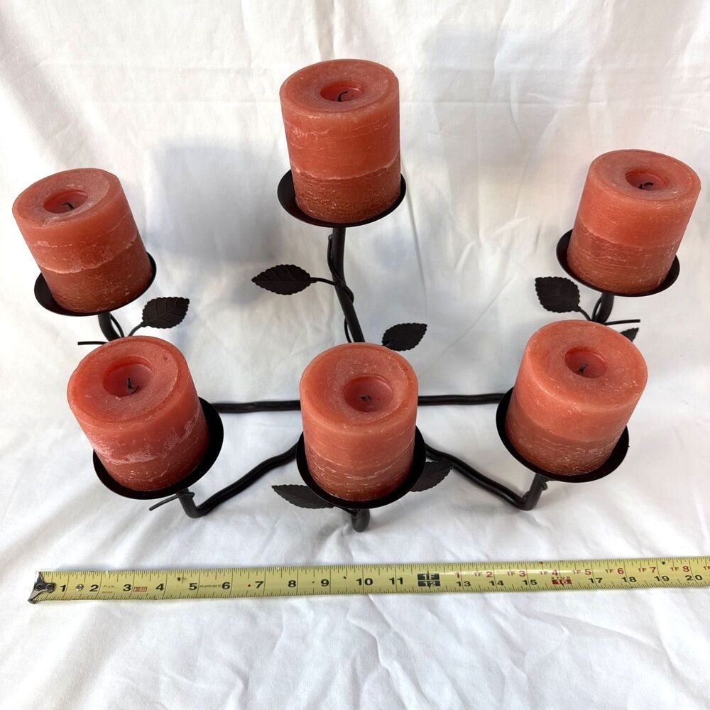 Vintage Style Black Iron Candelabra 6 Pillar Candle Holder Gothic MCM 18x10 Lg - Picture 2 of 4